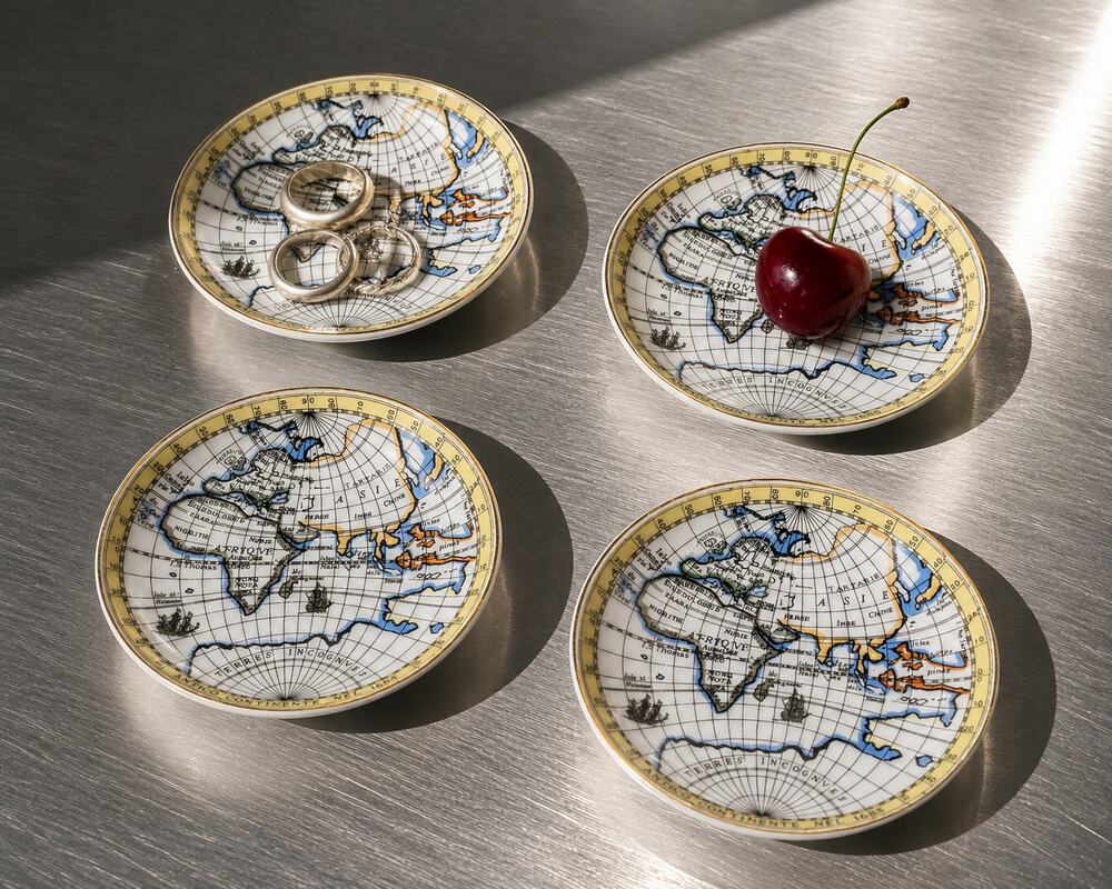 Vintage Japan World Map Porcelain Trinket Dishes Set of 4